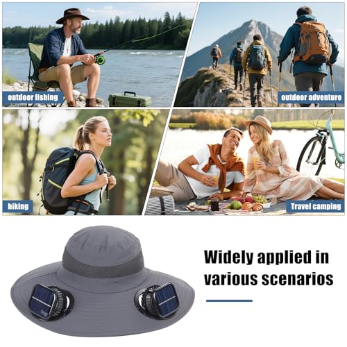 Image of Solar Powered Fan Sun Hat for Men, UPF 50+ Wide Brim Cooling Bucket Hat, Sombrero para El Sol Hombre for Fishing Hiking Beach