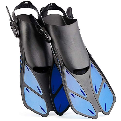 Wsobue Aletas de Buceo, Aletas de Snorkel para Hombres y Mujeres, Aletas de Natación Ajustables de Talón Abierto para Nadar, Bucear y Snorkeling (Azul, L/XL)