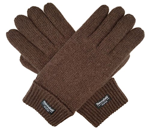 Bruceriver Men Pure Wool Knitted Gloves with Thinsulate Lining Size L/XL (Brown)