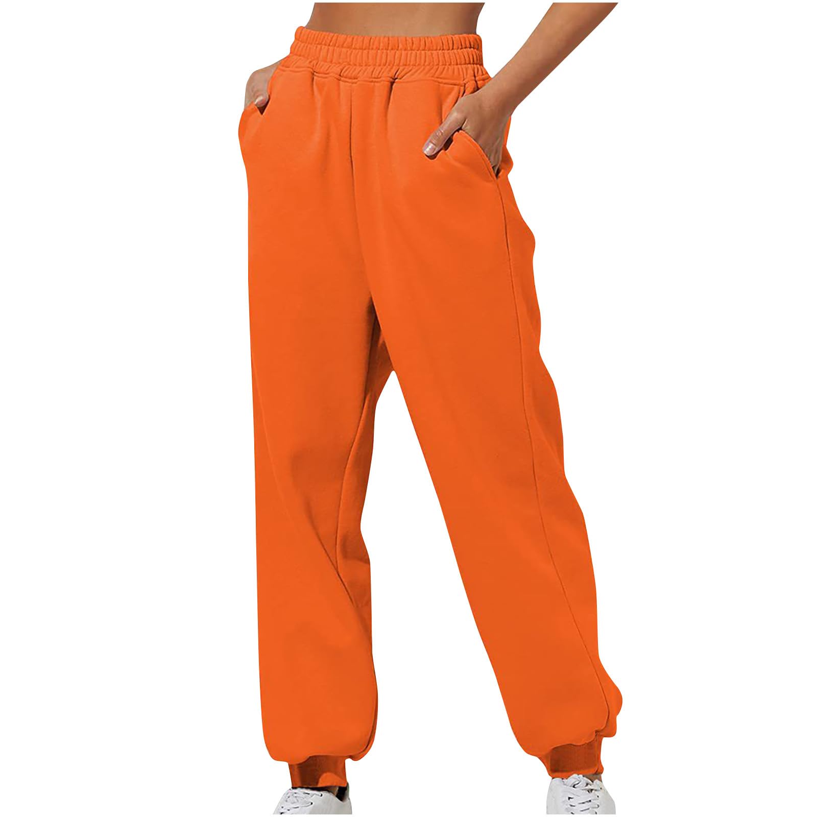 Sweatpants for Women with Pockets Casual Cinch Bottom Joggers Y2K Baggy High Waisted Outdoor Running Pants Streetwear Orange