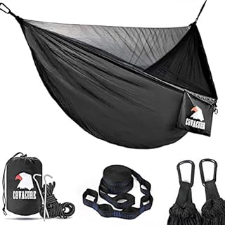 Covacure Camping Hammock - Lightweight Double Hammock, Hold Up to 772lbs, Portable Hammocks for Indoor, Outdoor, Hiking, Camping, Backpacking, Travel, Backyard, Beach(Black)