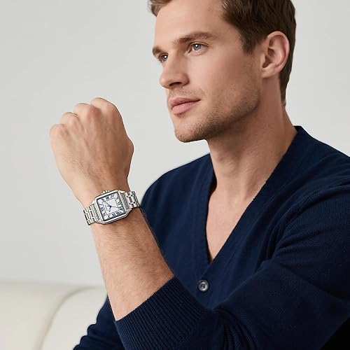 Miniatura 4 de Classic Square Watch for Men with Vintage Roman Numeral and Solid Stainless Steel Band