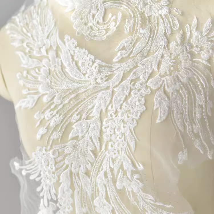 WATDEE Heavy Beading Embroidery Feather Lace Flowers Wedding Dress Headdress Handmade DIY Handmade Decorative Lace Accessories 1 Piece