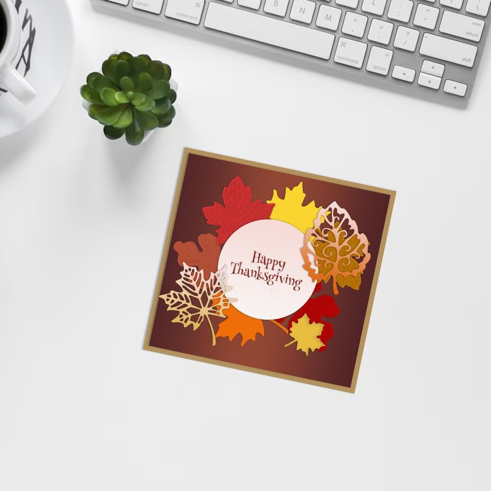 Hying 2PCS Thanksgiving Maple Leaf Dies for Card Making, Fall Maple Leaf Frame Cutting Die for Scrapbooking Paper Crafting Decor DIY Photo Album Metal Autumn Harvest Leaves Die Cuts for Card Making