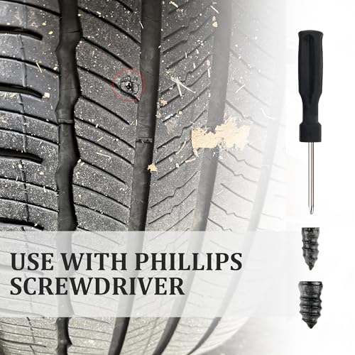 Image of Salior 60PCS Tire Plug Kit with Screwdriver,Rubber Flat Tire Repair Kit for Fast Repair of Tire Punctures,Durable Car Tire Repair Kit Self-Service Repair Nails for Car Motorcycle Truck (60PCS)