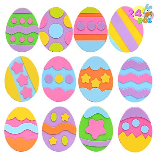JOYIN 24 Pcs Foam Easter Egg Magnet Craft Kit, Easter Egg Themed Foam Magnet Craft Kits Easter DIY Magnets for Kids Toddlers Easter Party Favors Arts and Crafts Home School Activities