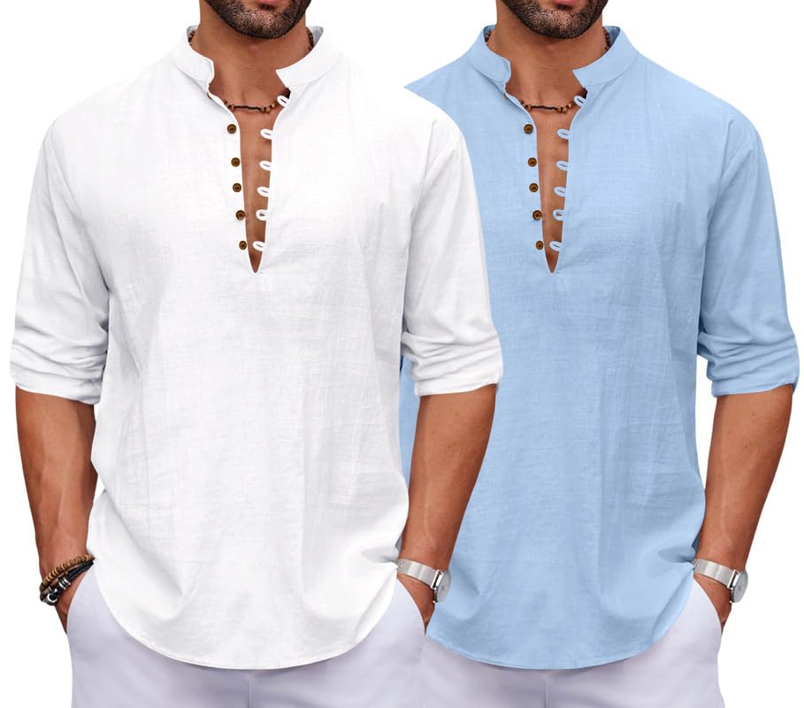 royalscout Men's Stylish Casual Kurta Pack of 2 | Mandarin Collar Half Sleeve Ethnic Kurta | Cotton Polyester Blend Fabric, Festive & Summer Outfits | Soft & Breathable Fabric Combo-picture-32