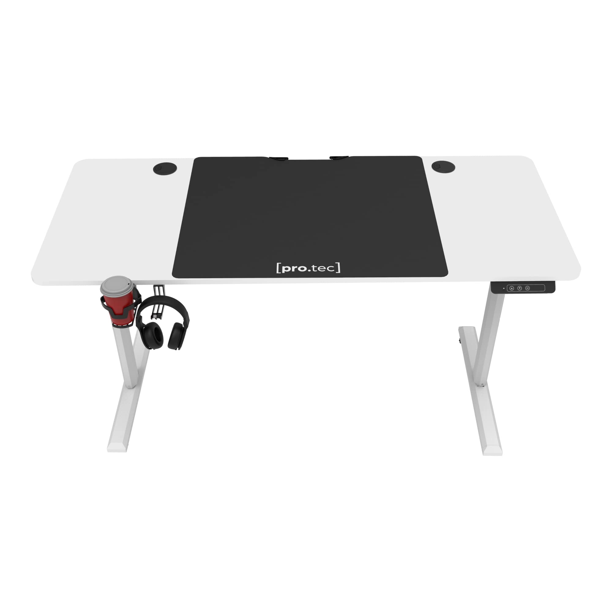 pro.tec Escritorio Rectangular Ajustable en Altura Eléctrico Alfombrilla de Ratón XXL 72-117 x 140 x 60 cm 2 Opciones Memoria Aglomerado/Aluminio Blanco