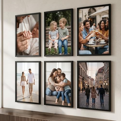 Image of HOTHOUSE Aesthetic Wooden Frame for Wall Decoration | Photo Frame for Living Room Office | Certificate Frame A4 Size | Home Decor Gift Frame Set of 6 (BLACK, Pack of 6)