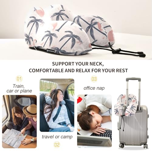Image of ALAZA Flamingo Palm Trees Travel Neck Pillow Memory Foam Neck Pillow with Storage Bag,Soft Travel Pillow for Sleeping Travel Airplane Car Office Home