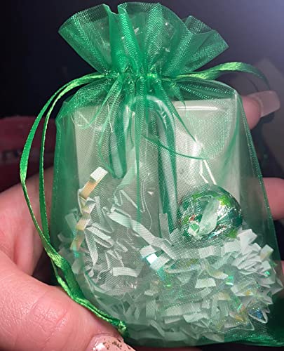 Organza-Gift-Bags-100pc-Drawstring-5x7-inch-Green-for-Baby-ShowerGirl-BirthdayParty-FavorsWeddingBridal-ShowerEngagementBulk-Sheer-Fabric-Mesh-Recycled-Packaging-Sachet-for-JewelryCandy
