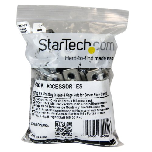 Image of StarTech 50-Pack M6 12mm Screws, Square Hole Cage Nuts and Installation Tool, Hardware Mounting Kit for 19 inch or 10 inch Server Racks, Cabinets and Enclosures, Silver - TAA
