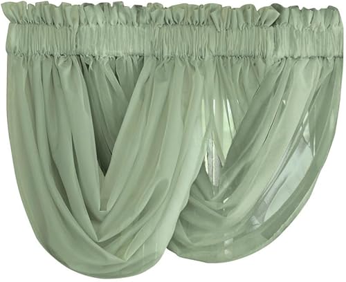 Collections Etc Cenefas transparentes de dos piezas con bolsillo para barra, color liso para ventanas, acento decorativo y privacidad añadida para