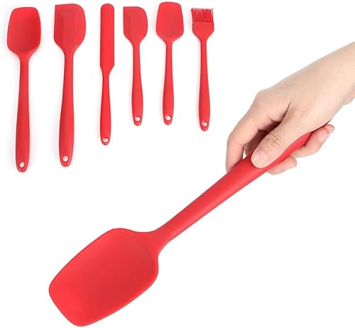 Miniatura 3 de Silicone Spatula Set 6PCS Food Grade Silicone Cooking Baking Utensils Kit with Scraper Brush Spoon for Kitchen Non Stick Cookware Heat Up to 230 Red
