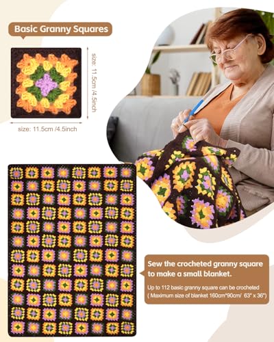 Image of Katech Crochet Blanket Kit - Beginner's Granny Square Blanket, 63'' x 36'' - 32 Yarn Colors & Tutorial