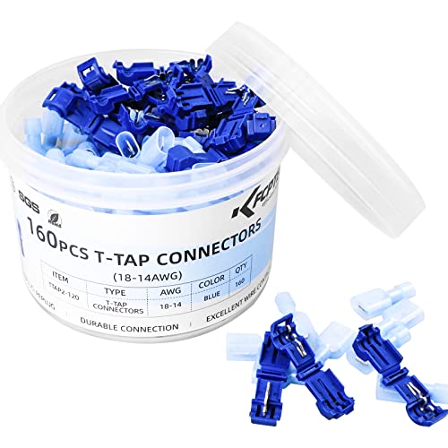 160PCS T-TAP Wire Connectors, Self-Stripping Quick Splice Electrical Wire Terminals, Insulated Male Quick Disconnect Spade Terminals Assortment Kit with Case by KF CPTEC, AWG16-14