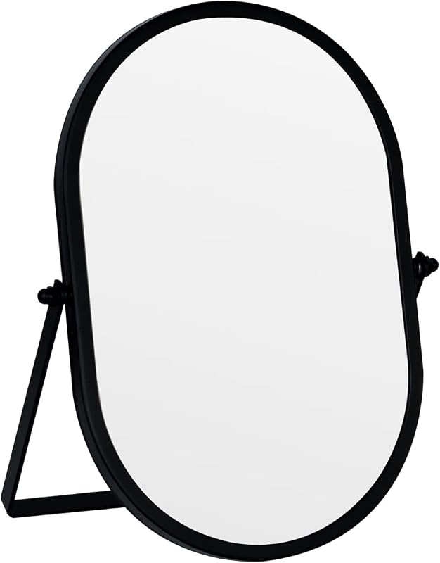 Espelho oval de mesa Tstarer com suporte e moldura metálica, preto, 22,61 cm x 14,99 cm