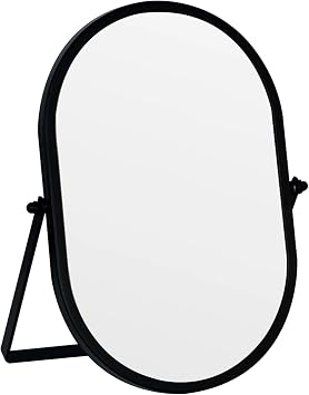 Oval Vanity Mirror with Stand, Metal Frame Black, 5.9 x 8.9 inches