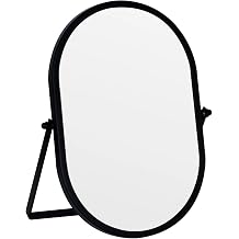 Oval Vanity Mirror with Stand, Metal Frame Black, 5.9 x 8.9 inches