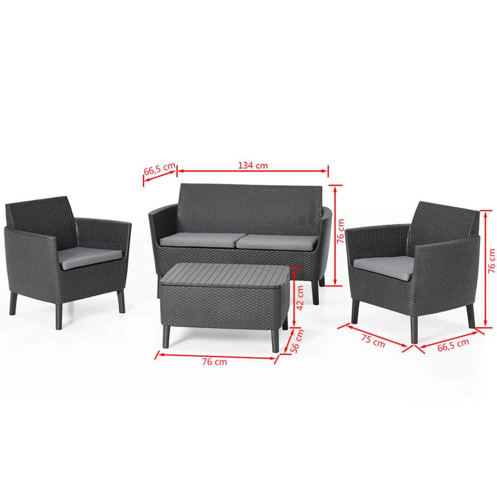 Keter Salemo Lounge Set, Set Mobili Da Giardino In Rattan Con Divano 2 Posti 2 Poltrone E Tavolino Porta Cuscini, Cappuccino