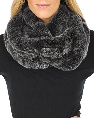 The Frosted Black Knit Rex Rabbit Fur Infinity Scarf2