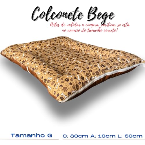 Colchonete Colchão Grande Pet Cama Para Cachorro e Gato Com Zíper 80x60cm Impermeável (Bege)