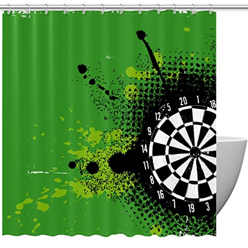 Rideau de douche imperméable et lavable motif cible fléchettes vert - 2