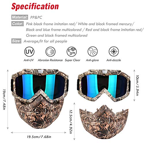 PiscatorZone Motorcycle Goggles Mask CS/Paintball/Skiing/Riding/Cycling/Halloween/Costume Ball-UV Proof Windproof Anti-Fog Protective Detachable Adjustable Tactical Glasses
