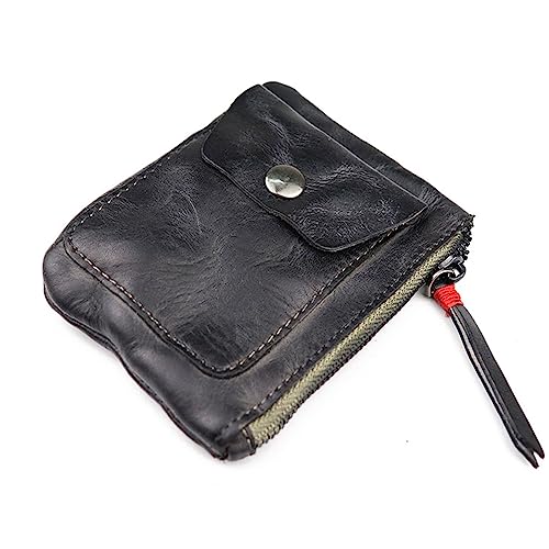 1PCS Leather Coin Pouch Men Men's Coin Pouch With Zipper and Snap Closure Crazy Horse Wallet Suitable for Men and Women (Black)