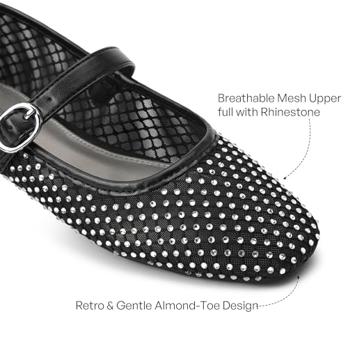 HOMETRUE Women’s Mesh Ballet Flats Sparky Rhinestone Mary Jane Ballerina Breathable Summer Dress Shoes Women’s Sandals3
