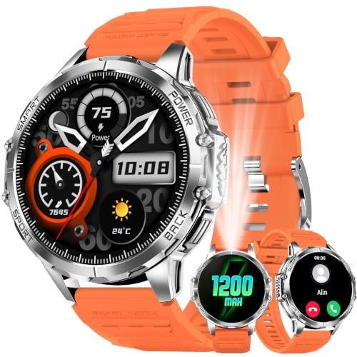 Image of Military Smartwatch for Men, Top-Mounted Flashlight, 1200mAh Battery