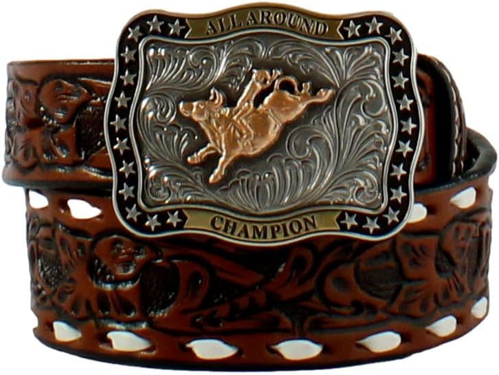 3D Boys Belt 1 1/2"-1 1/4" Floral Tooled Brown