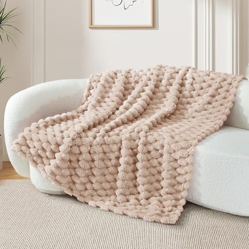 Whale Flotilla Kuscheldecke Flauschige Decke mit 3D-Jacquard-Muster, Exquisite und Warme Wohndecke Sofadecke für Ganzjahreszeiten, 130x150 cm, Camel