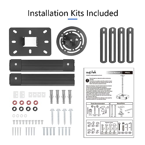 suptek Beamer Halterung Decke, 780-1250mm Projektor Deckenhalterung Lang 360° Drehbar 90° Schwenkbar 90° Neigbar, Deckenhalter Beamer Verstellbar für Projektoren bis 13,6 kg, Schwarz (PR05LB)