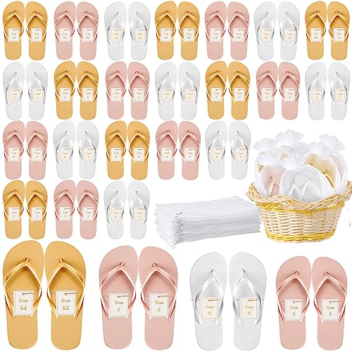 Image of Unittype Flip Flops Bulk for Wedding Guest Slippers Wedding Flip Flops with Cards Bags for Pool Beach Party