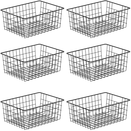 6 Pack Metal Wire Baskets, 15.4″ x 11.8″ Large Storage Basket for Organizing, Suitable for Kitchen Cabinet Pantry, Black