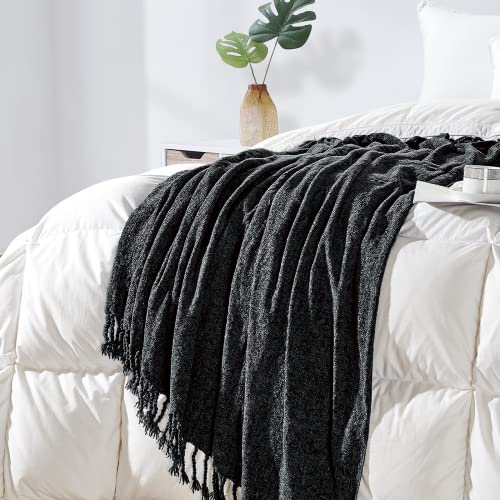 Couverture chenille noire 127x152 cm Bourina avec franges pour canapé et fauteuil - 6