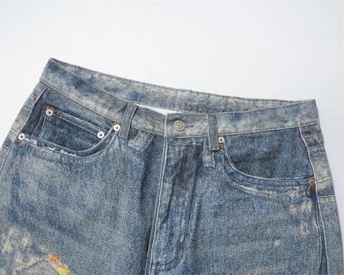 Men's American Style Washed Jeans, Vintage Gradient Color, Loose Fit Straight Leg Trousers4