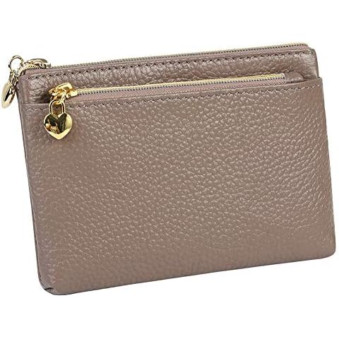 Women's Genuine Leather Coin Purse Zipper Pocket Size Pouch Change Wallet, Grey Purple Cover