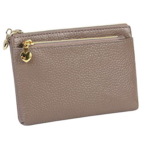 Image of Women's Genuine Leather Coin Purse Zipper Pocket Size Pouch Change Wallet, GreyPurple, One Size, Compact