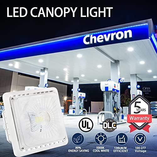 Ostek 55W Led Canopy Light 7150Lm, 5000K Outdoor Garage Light Fixture For Parking Garage Ceiling Lighting 9" X 9", 175-240W Hps/Mh Equiv. 100-277Vac Ip65 Waterproof, 5 Years Warranty, Ul&Dlc Listed #TOP1