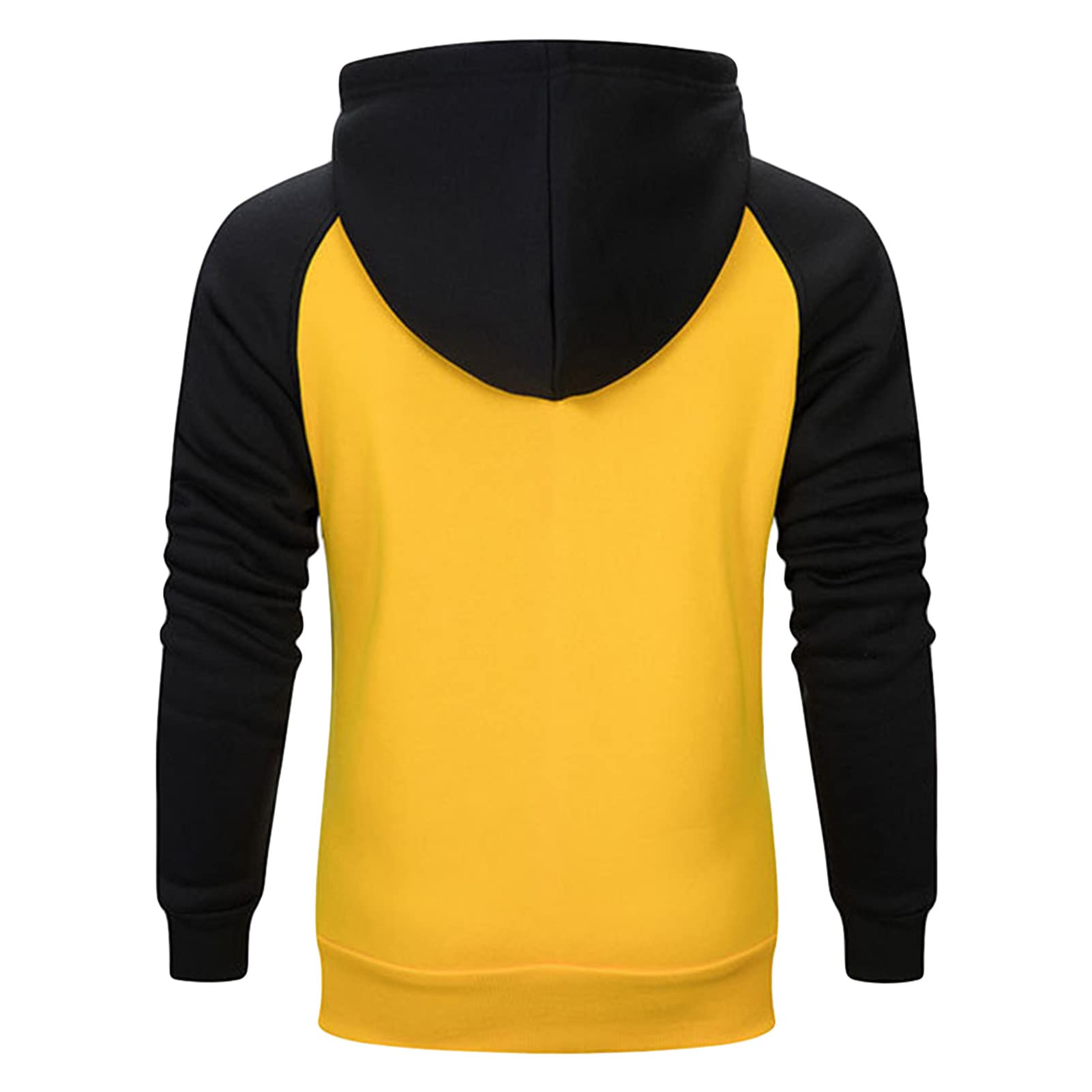 Maiyifu-GJ Men's Fleece Color Block Pullover Hoodies Slim Fit Drawstring Hooded Sweatshirt Casual Long Sleeve Gym Hoodie (Yellow,3X-Large)