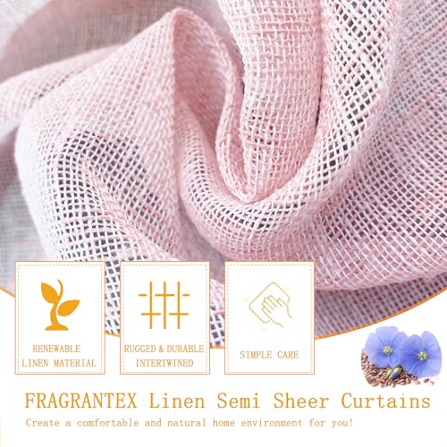 Cortina semitransparente com textura de linho de Natal blush rosa ilhós 213 cm de comprimento para q