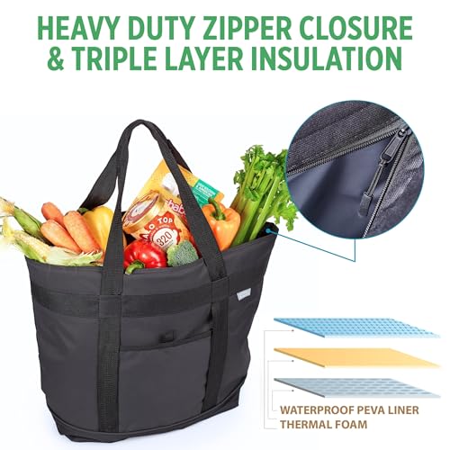 Image of Jumbo Insulated Cooler Bag - Heavy Duty Soft Insulated Grocery Bag (Black)