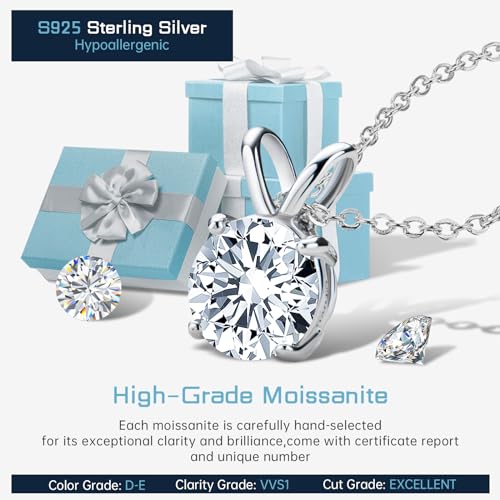 AINUOSHI Moissanite Necklace for Women, 1CT, 2CT, 3CT, 4CT Solitaire Moissanite Pendant Necklace, D-E Color with GRA Certificate, 925 Sterling Silver with 18K Gold Plating, Mother Mom Wife Girlfriend Gifts with Jewelry Box Packed2