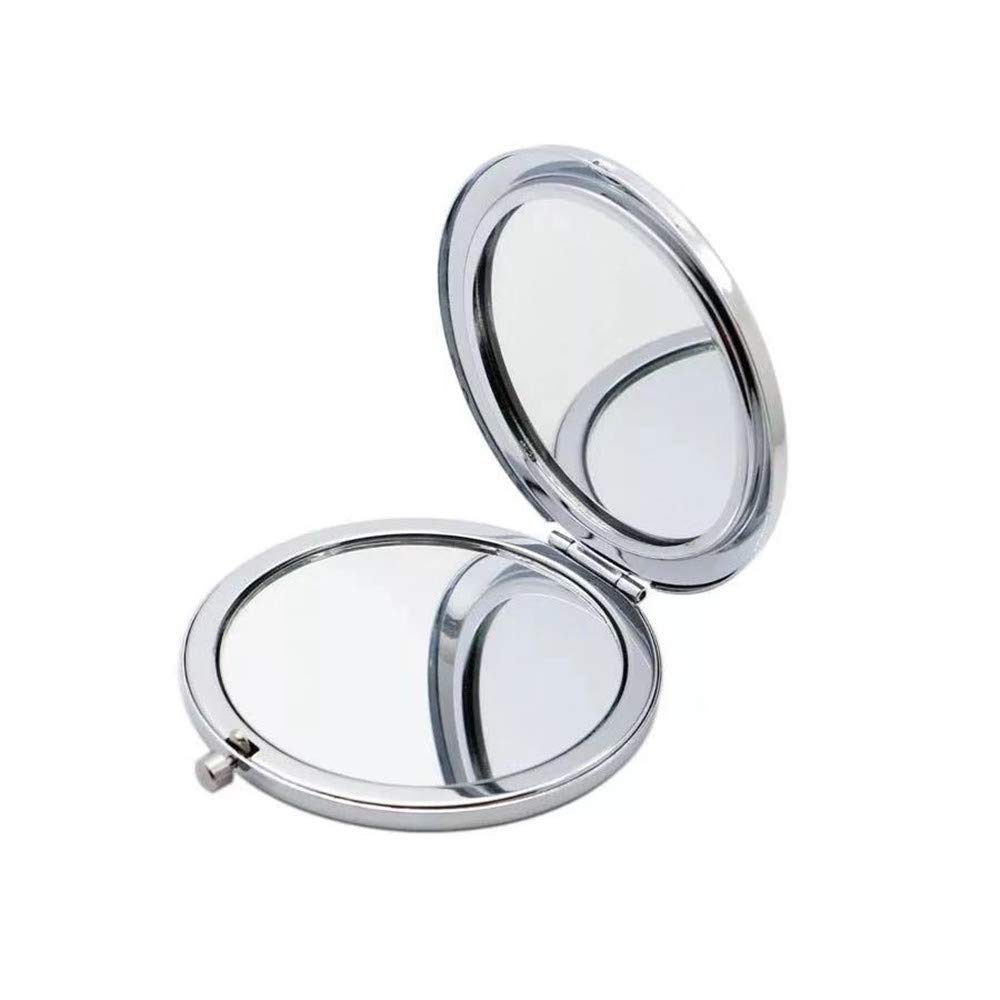 HREW Magnifying Compact Small Mirror for Purses with 2 x 1x Magnification, Folding Mini Pocket Double Sided Travel Makeup Mirror, Perfect for Purse, Pocket and Travel (Silver)