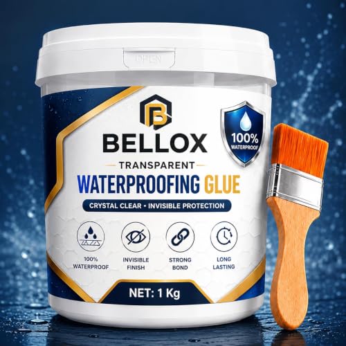 Image of Bellox 1KG Transparent Waterproof Glue with Brush for Roof Leakage, Crack Seal Water Leakage Solution Indoor Outdoor, Roof Leakage, Leakage Solution, for Pipe, Wall, Tiles