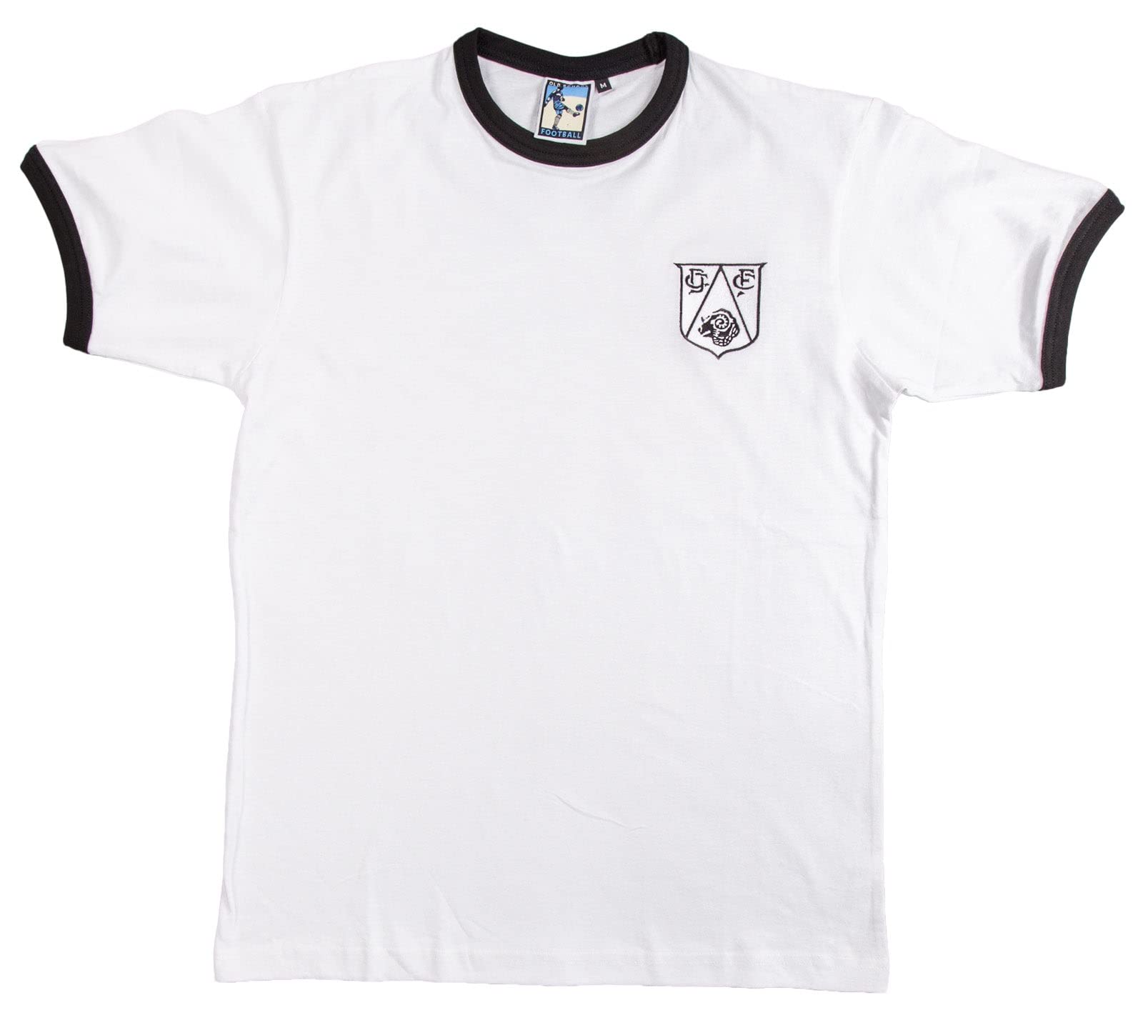 Old School Football White/Black Derby 1950S Retro Football T Shirt Embroidered Logo (L)