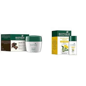 Biotique Bio Musk Root Fresh Growth Nourishing Treatment, 230g And Biotique Bio Dandelion Visibly Ageless Serum, 40 ml
