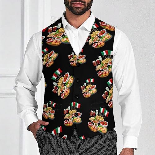 Italy Food with Italian Flag Novelty Men's Suit Vest Funny Formal Dress Vests Business Waistcoat2